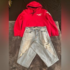 Hollister Bundle: Super Skinny Blue Jeans & Red Hollister Hoodie
